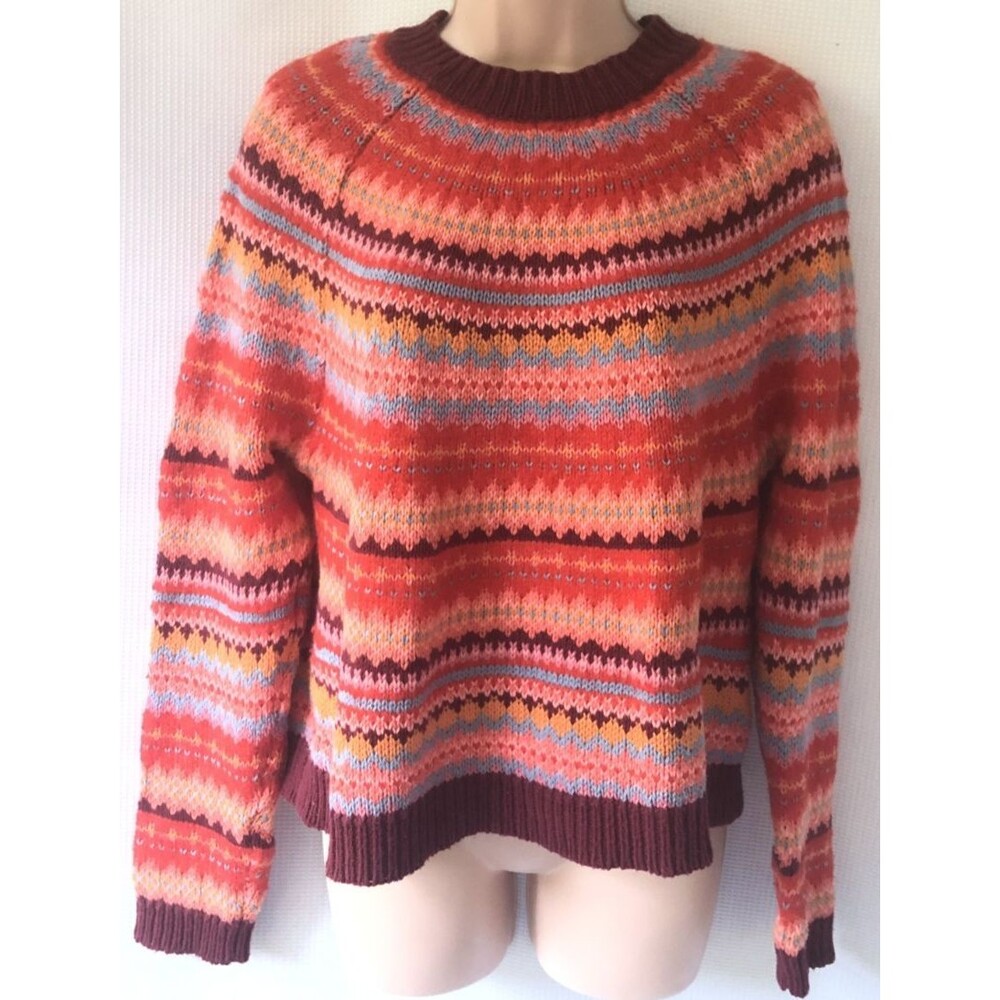 American Eagle Women's Fair Isle Striped Sweater Red Orange Blue Multicolor M